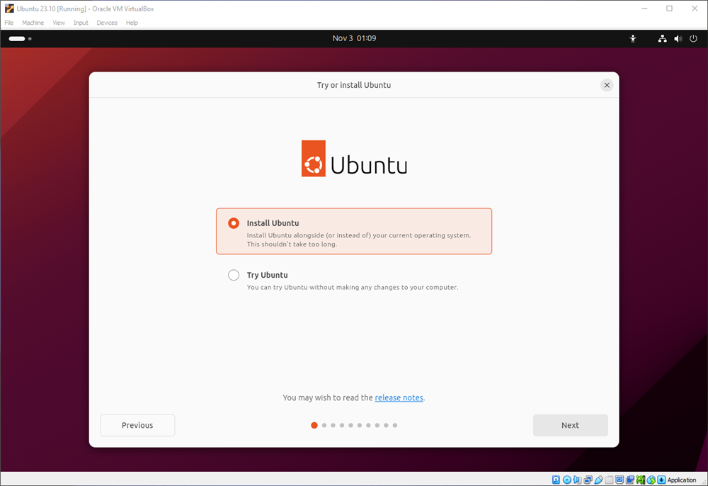 L'écran d'installation d'Ubuntu. 
