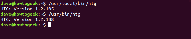"/ usr / local / bin / htg" commande dans une fenêtre de terminal.