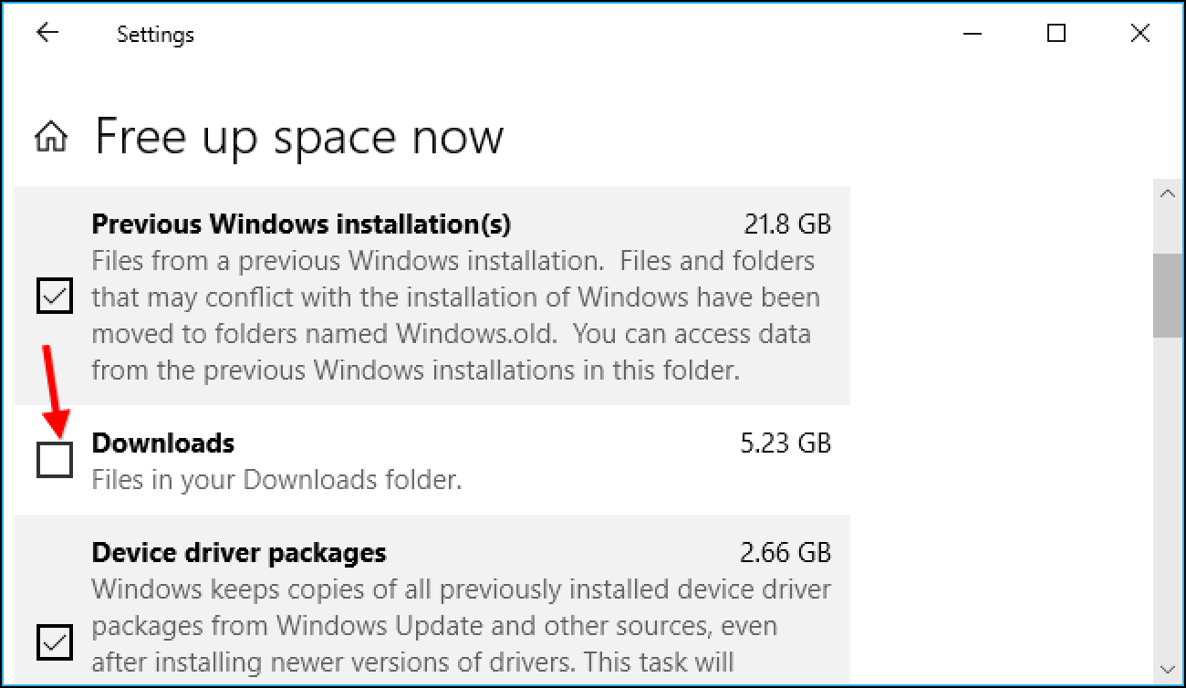 L'espace libre de Windows 10 peut vider votre dossier de téléchargement