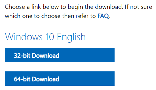 Sélectionnez la version 32 ou 64 bits de Windows 10.