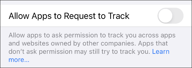le "Autoriser les applications à demander le suivi" basculer dans iOS 14.