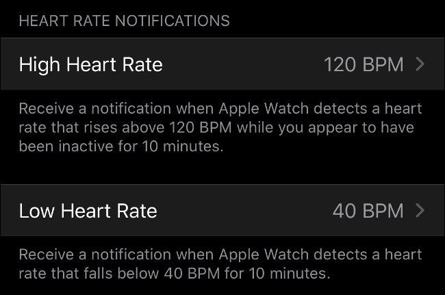 Notifications de fréquence cardiaque haute et basse sur Apple Watch