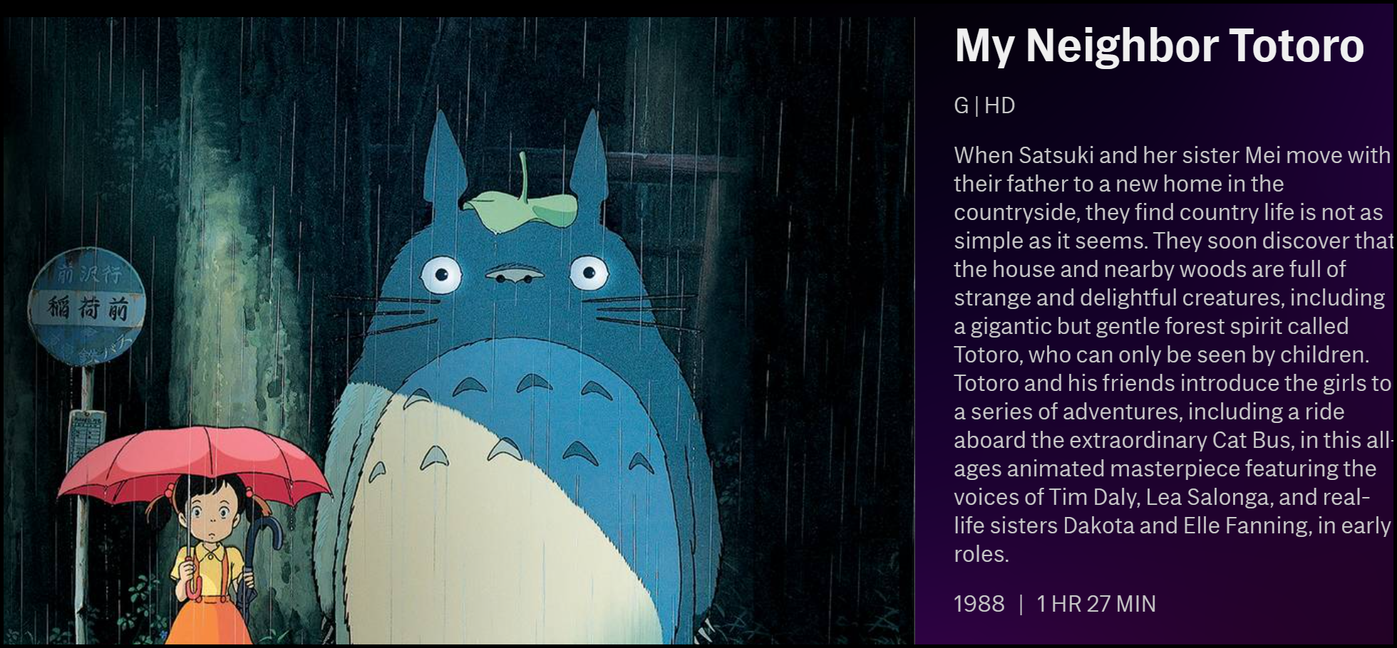 La description de "Mon voisin Totoro" sur HBO Max.