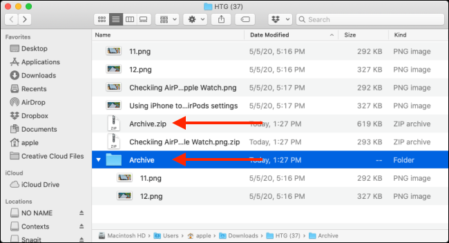 Double-cliquez sur le fichier Zip pour décompresser le fichier ou le dossier sur le Mac