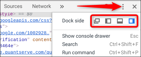 Modifiez l'orientation du dock lorsque vous cliquez sur l'icône de menu, puis sur l'une des quatre options