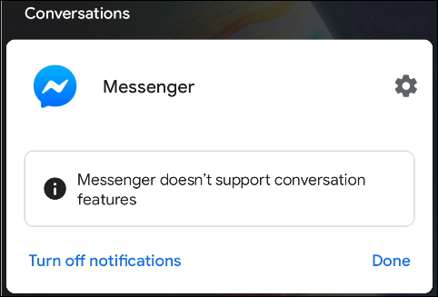 l'application ne prend pas en charge les conversations Android 11