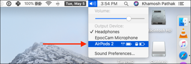 Choisissez vos AirPods dans le contrôle du volume
