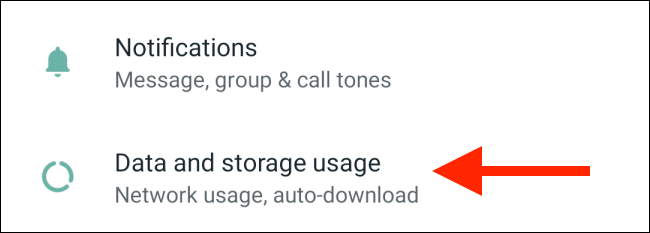 Appuyez sur l'option d'utilisation des données et du stockage sur Android