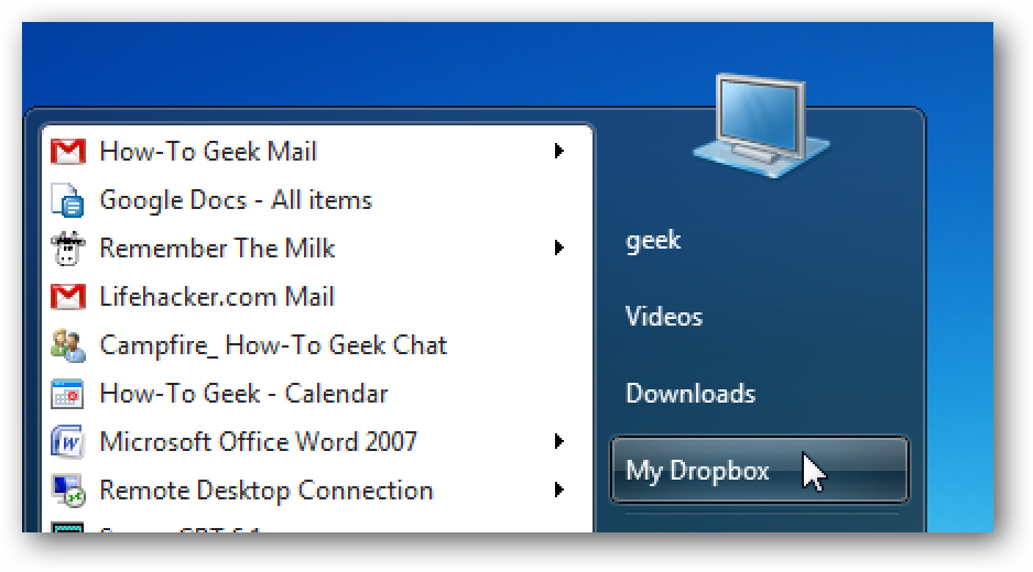 Ajoutez «My Dropbox» à votre menu Démarrer de Windows 7