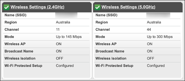 Menu du routeur avec les bandes Wi-Fi 2,4 et 5 GHz cochées.