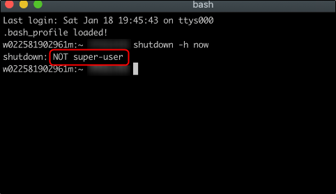 le "PAS super-utilisateur" message d'erreur dans une fenêtre de terminal.
