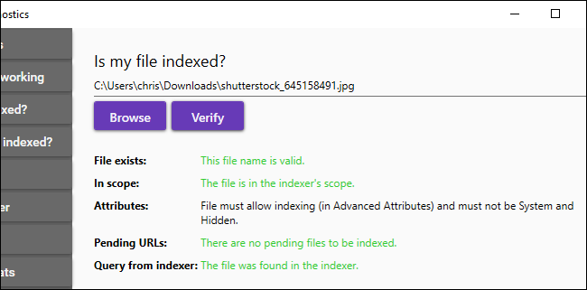 Tester si un fichier est en cours d'indexation et pourquoi dans Indexer Diagnostics de Microsoft.