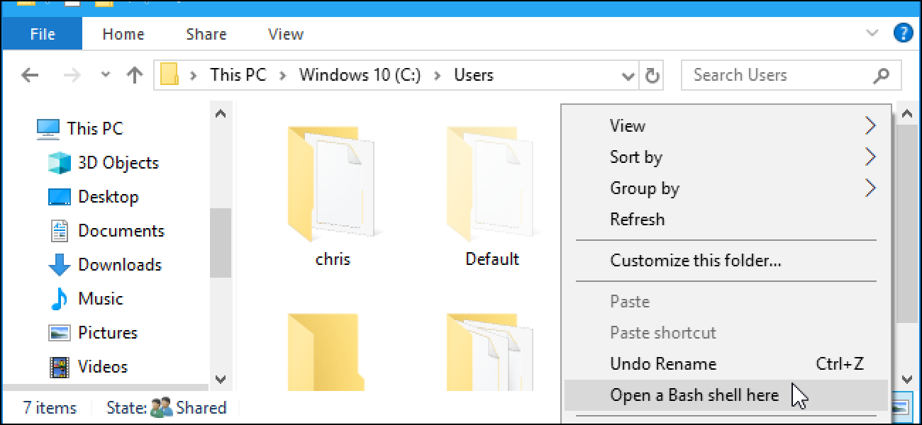 Comment lancer rapidement un shell Bash à partir de l'explorateur de fichiers de Windows 10
