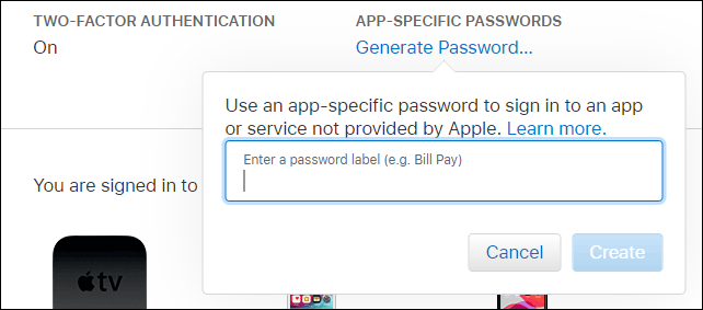 le "Entrez une étiquette de mot de passe" boîte dans le "Générer un mot de passe" section.