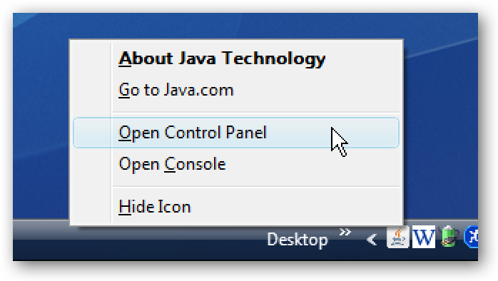 Supprimer l'icône Java de la barre d'état système