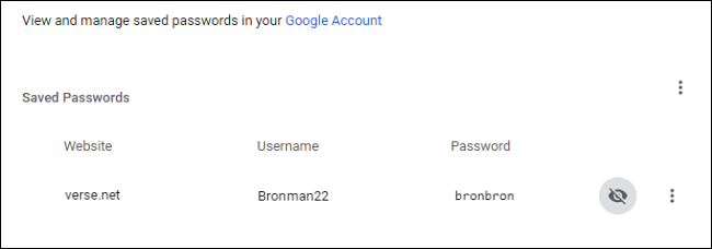 le "Mots de passe enregistrés" écran dans Chrome.