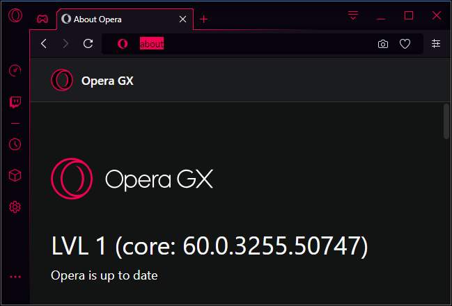 Numéro de version d'Opera GX niveau 1