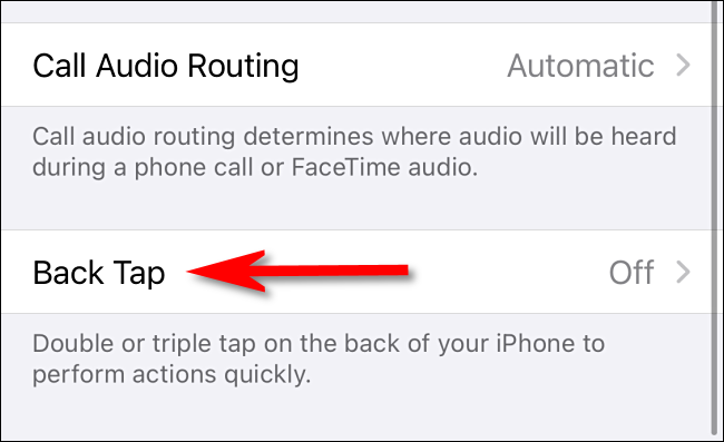 Dans les paramètres Accessibility Touch sur iPhone, sélectionnez "Retour Tap."