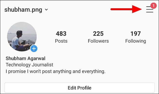 Paramètres du menu du profil de l'application Instagram