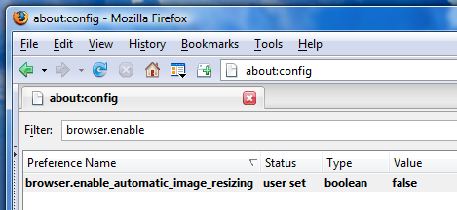 Faire de Firefox afficher de grandes images en taille réelle