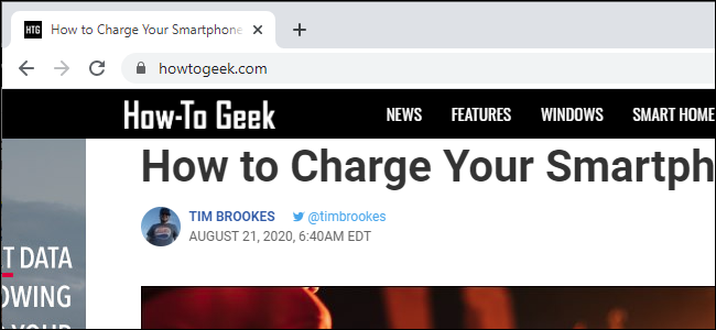 Chrome cachant l'URL complète d'un article sur le site Web How-To Geek.