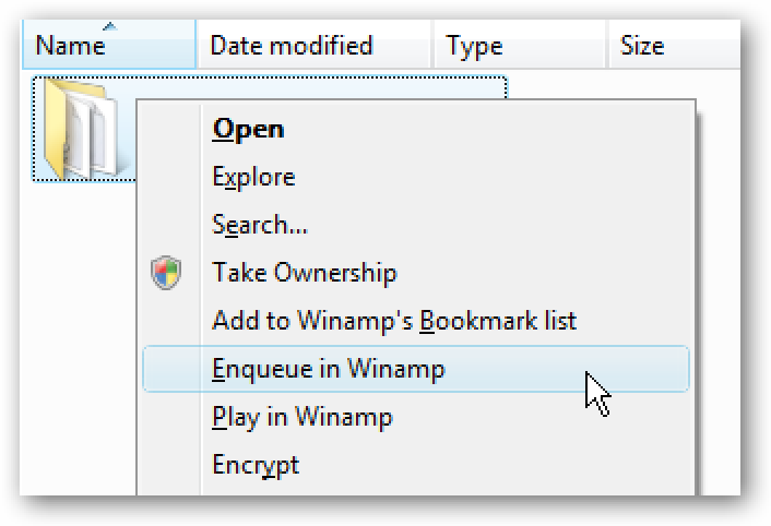 Supprimer les éléments du menu contextuel Winamp de Vista