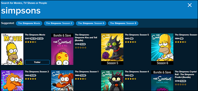 La collection d'épisodes des Simpsons de Vudu.