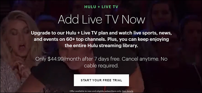 Le site Web Hulu avec Live TV.