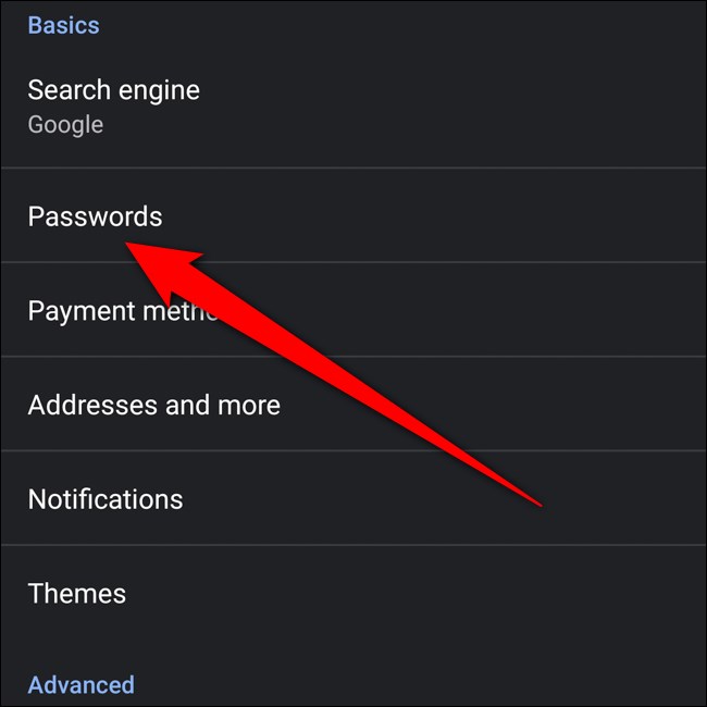 Mots de passe de clic Android Google Chrome