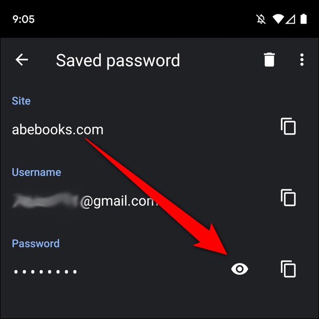 Détails du mot de passe Android Chrome