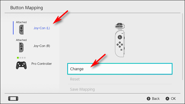 Sélectionnez Manette pour modifier le mappage sur Nintendo Switch