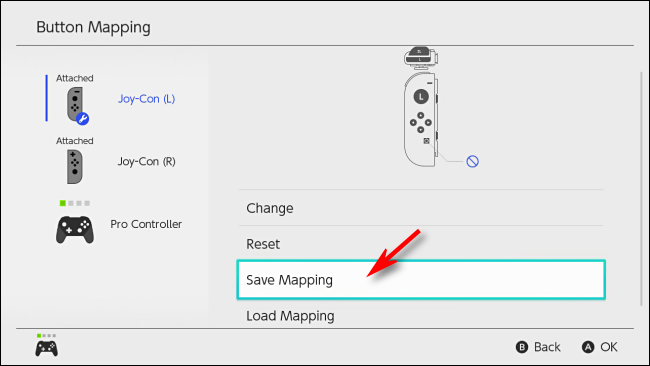 Sélectionnez Enregistrer le mappage sur Nintendo Switch