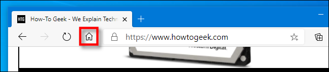 L'icône de la page d'accueil dans la barre d'outils Edge.