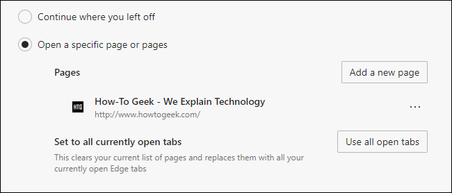 Une page de démarrage personnalisée ajoutée à Microsoft Edge.