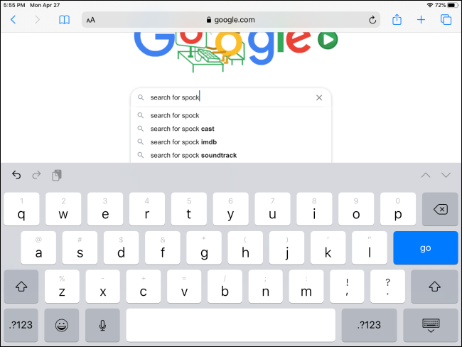 Utiliser le clavier à l'écran de l'iPad pour rechercher sur Google