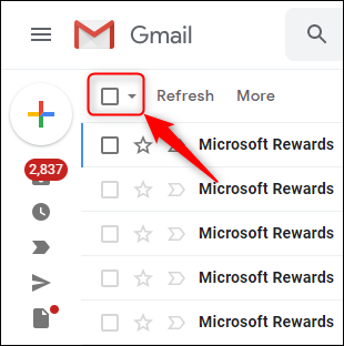 La case à cocher de sélection Gmail