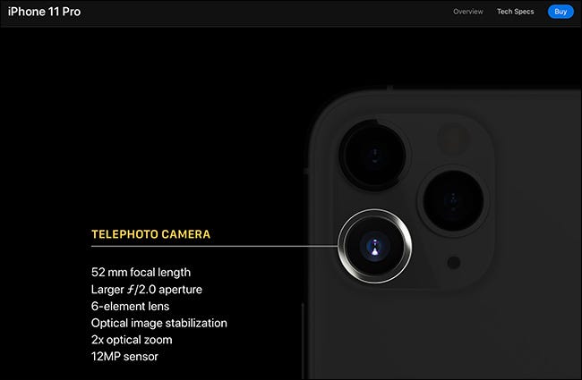 Les détails de la caméra téléobjectif sur l'iPhone 11 Pro.