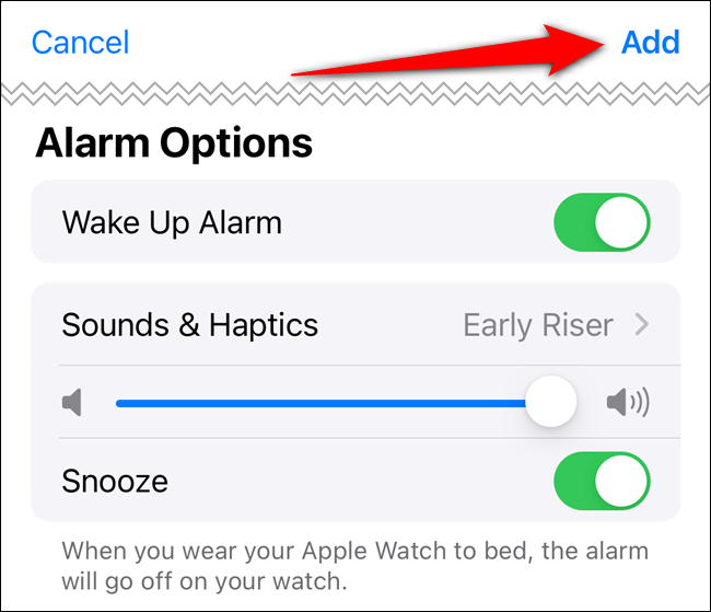 Ajuste le "Options d'alarme," puis appuyez sur "Ajouter."
