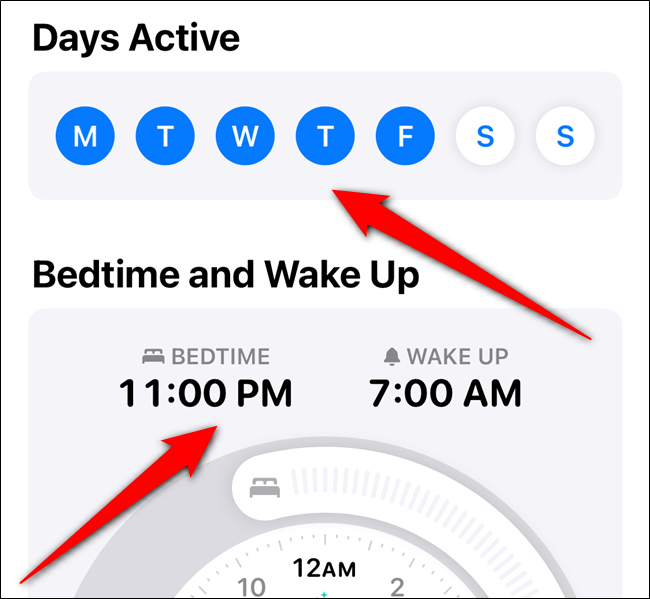 Appuyez sur les jours de la semaine où vous souhaitez utiliser ce programme, puis définissez votre "Heure du coucher" et "Réveillez-vous" fois.