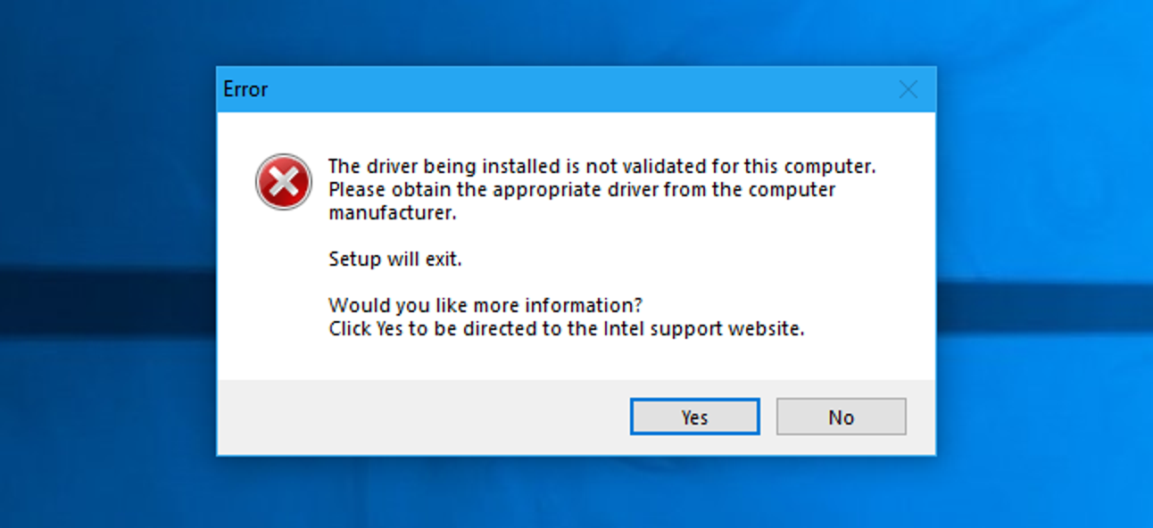Comment réparer «Le pilote en cours d'installation n'est pas validé pour cet ordinateur» sur les ordinateurs Intel