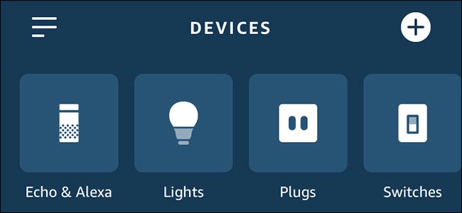 Application Alexa affichant les lumières, les prises et les interrupteurs.