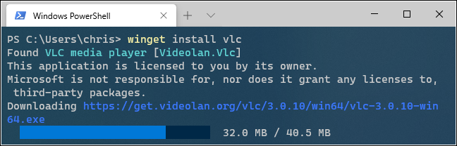 Installation de VLC avec le gestionnaire de packages Windows