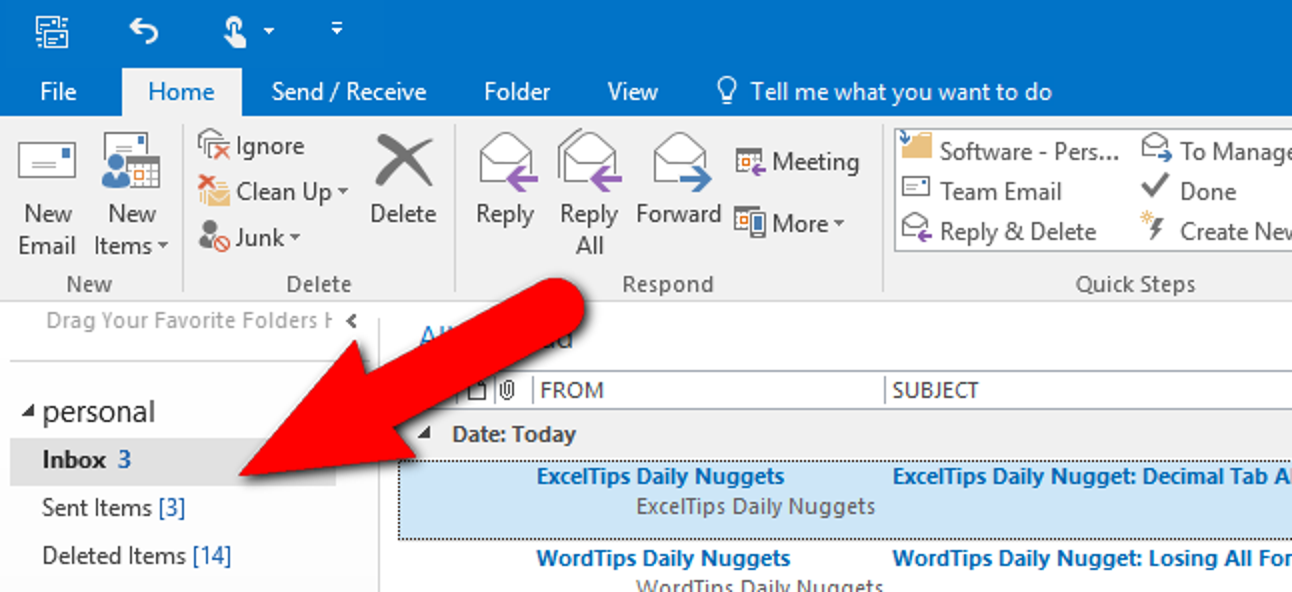 Comment faire Outlook afficher le nombre total de messages dans un dossier