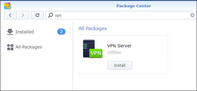 Centre de paquets avec l'installation du serveur VPN affichée.