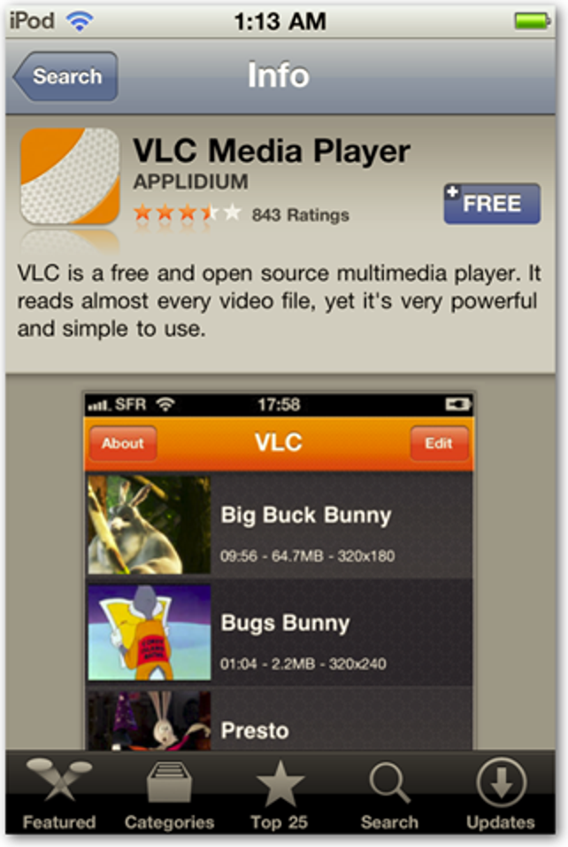 Regardez presque tous les types de fichiers vidéo avec VLC pour iPod et iPhone