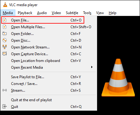 Dans VLC, cliquez sur Média, puis sur Ouvrir le fichier pour ouvrir votre fichier multimédia