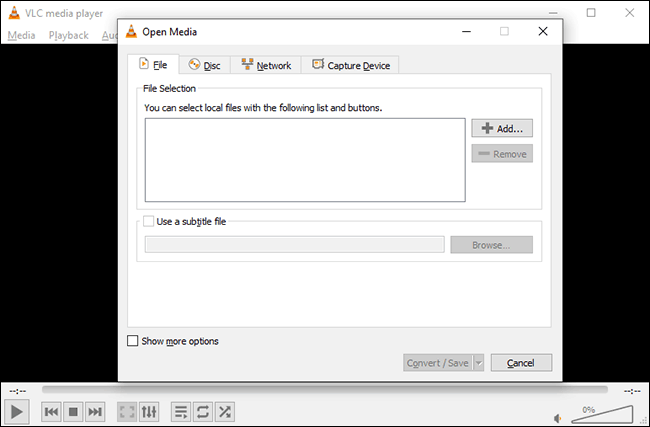 Le menu de conversion du format de fichier VLC sous Windows 10