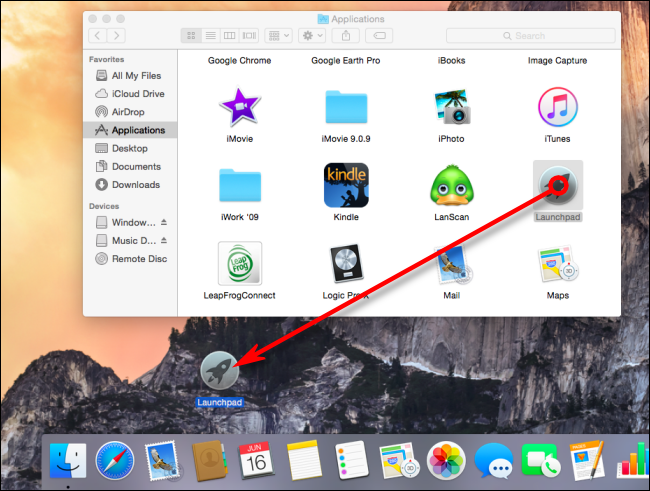Faites glisser l'icône de l'application Launchpad du dossier Applications vers le Dock sur Mac