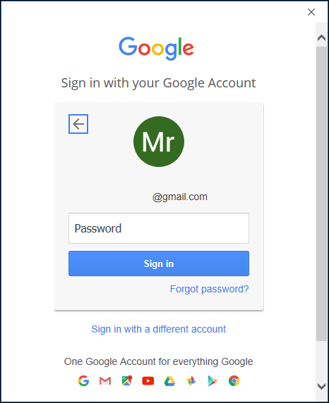 La page de mot de passe Google.