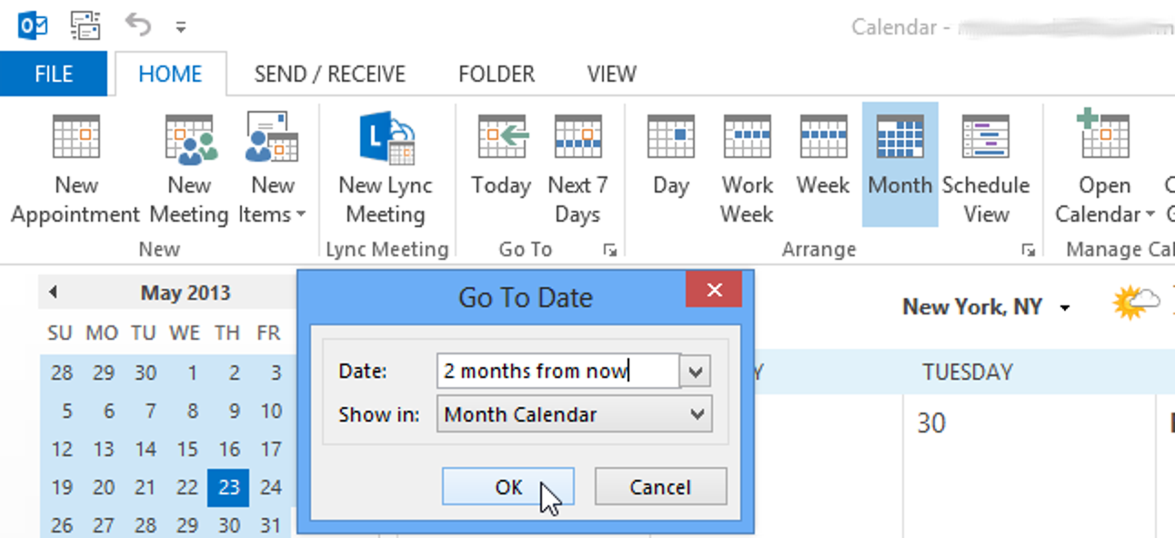 Comment passer rapidement à une date dans Outlook 2013